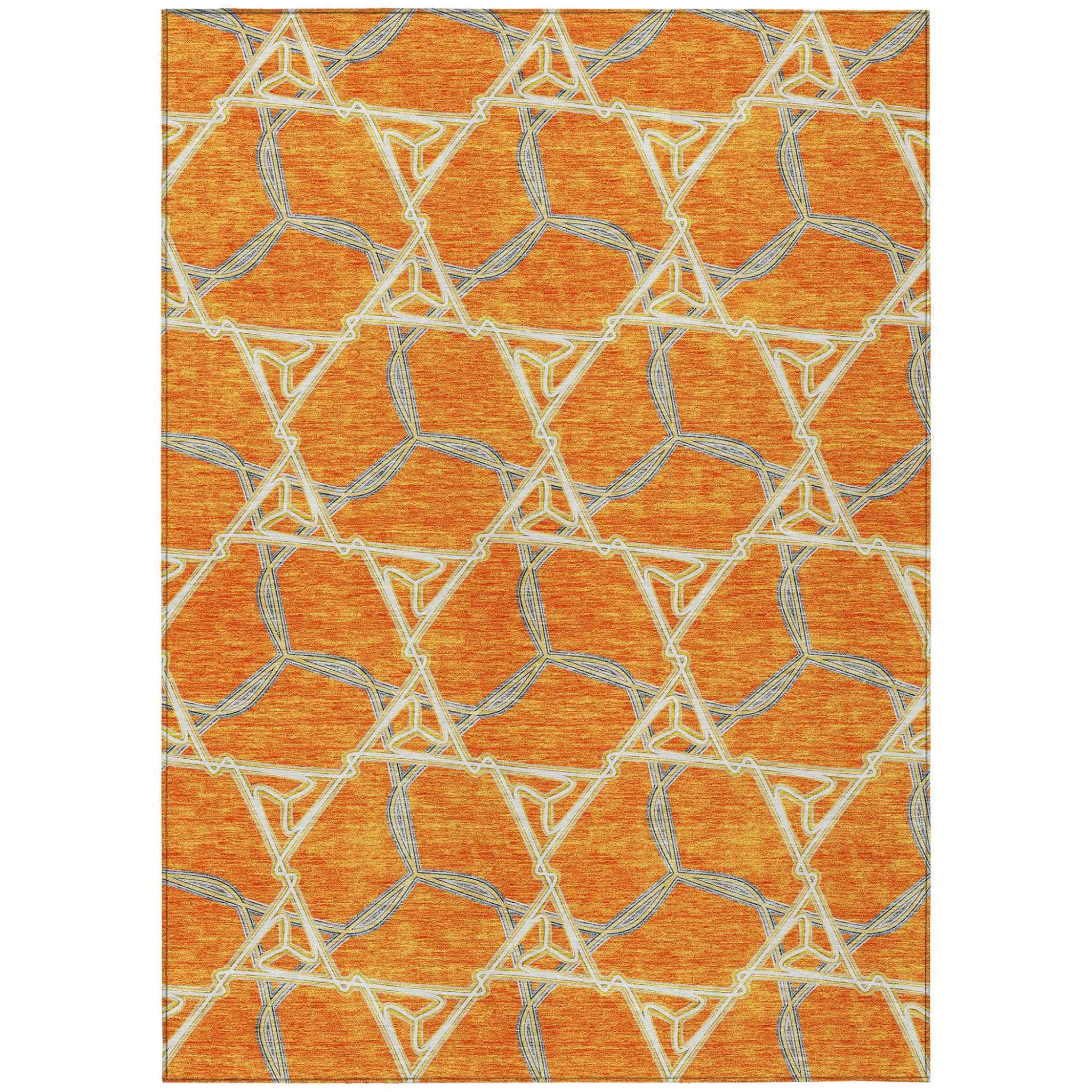 3' X 5' Orange And Blue Geometric Washable Indoor Outdoor Area Rug