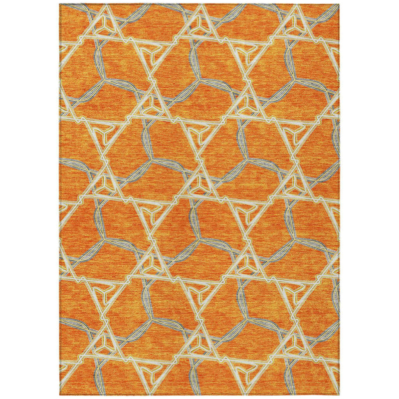 3' X 5' Orange And Blue Geometric Washable Indoor Outdoor Area Rug