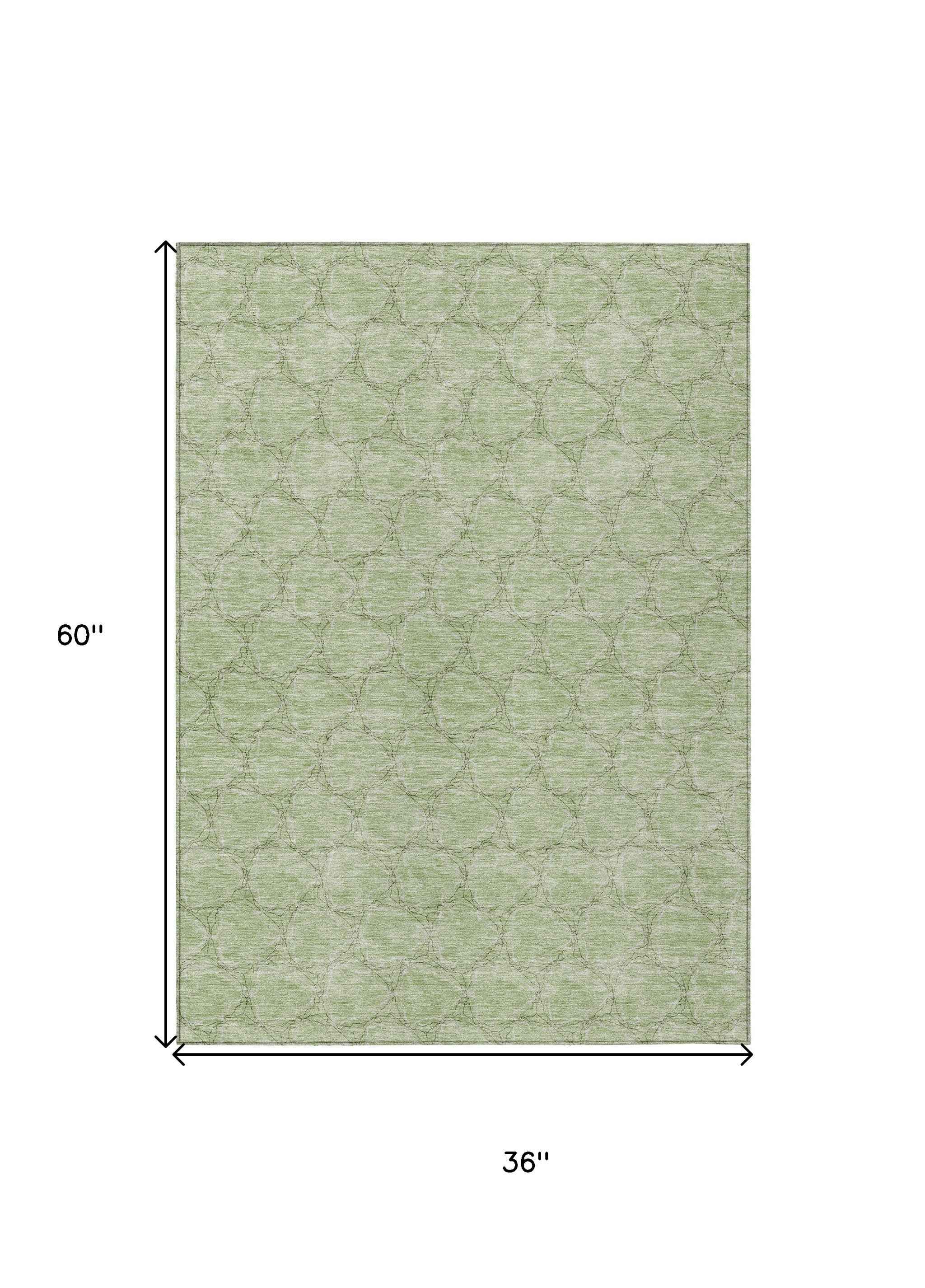 3' X 5' Sage And Ivory Geometric Washable Indoor Outdoor Area Rug
