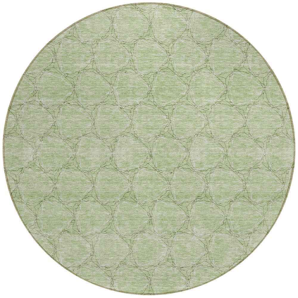 8' Sage And Ivory Round Geometric Washable Indoor Outdoor Area Rug