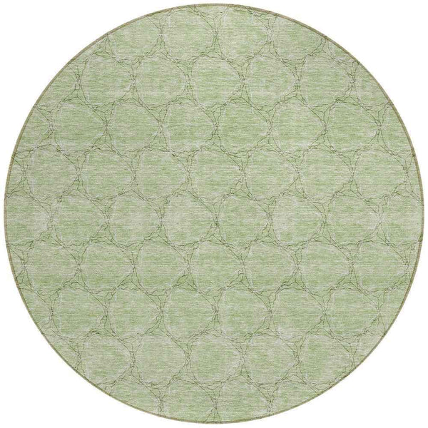 8' Sage And Ivory Round Geometric Washable Indoor Outdoor Area Rug