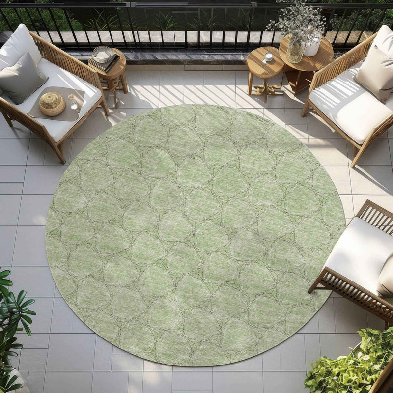 8' Sage And Ivory Round Geometric Washable Indoor Outdoor Area Rug