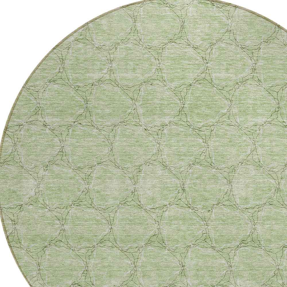 8' Sage And Ivory Round Geometric Washable Indoor Outdoor Area Rug