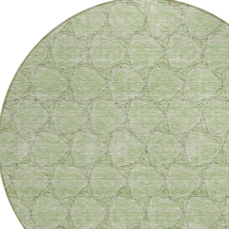 8' Sage And Ivory Round Geometric Washable Indoor Outdoor Area Rug