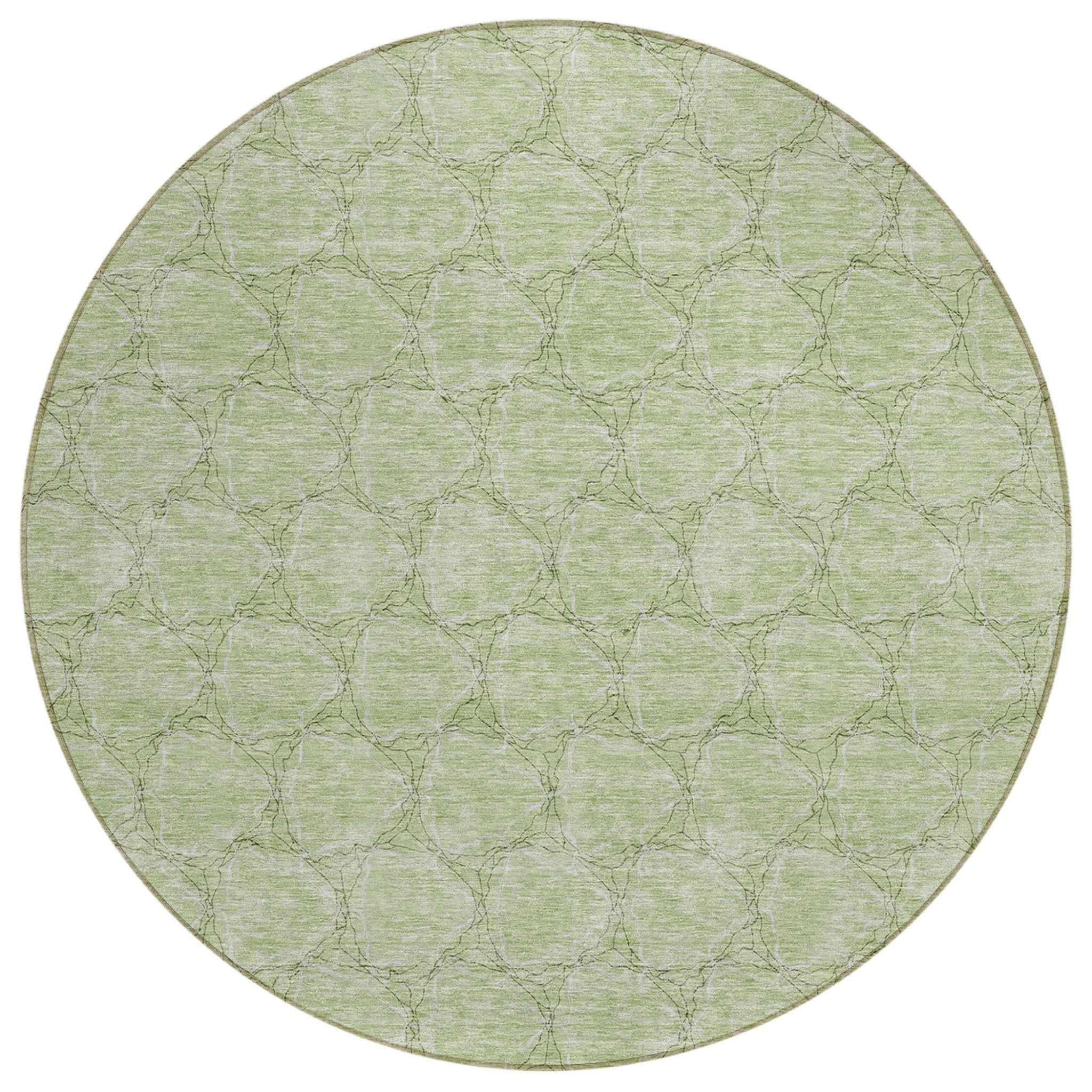 8' Sage And Ivory Round Geometric Washable Indoor Outdoor Area Rug