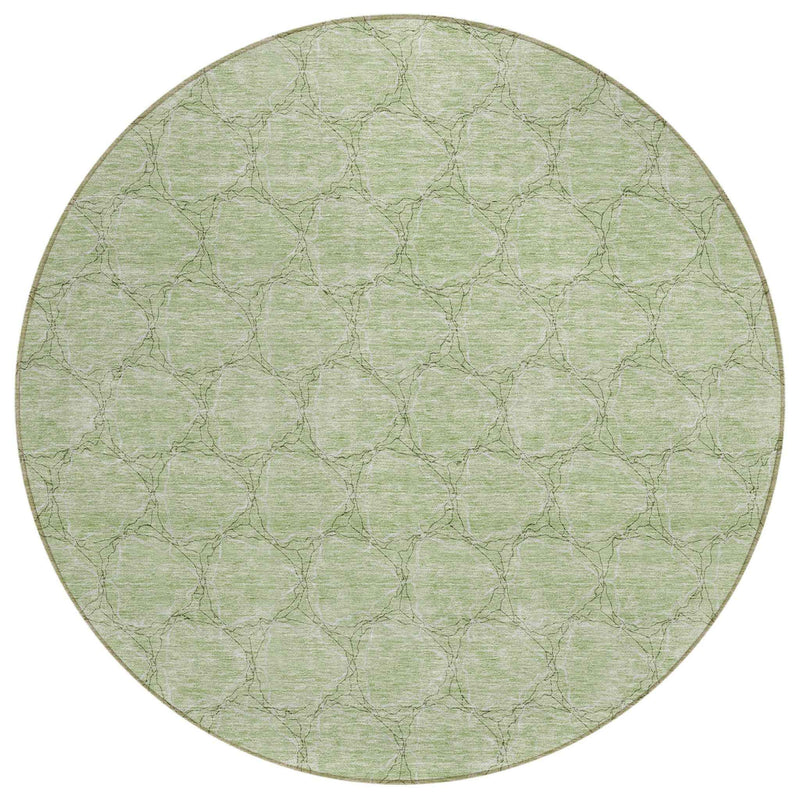 8' Sage And Ivory Round Geometric Washable Indoor Outdoor Area Rug