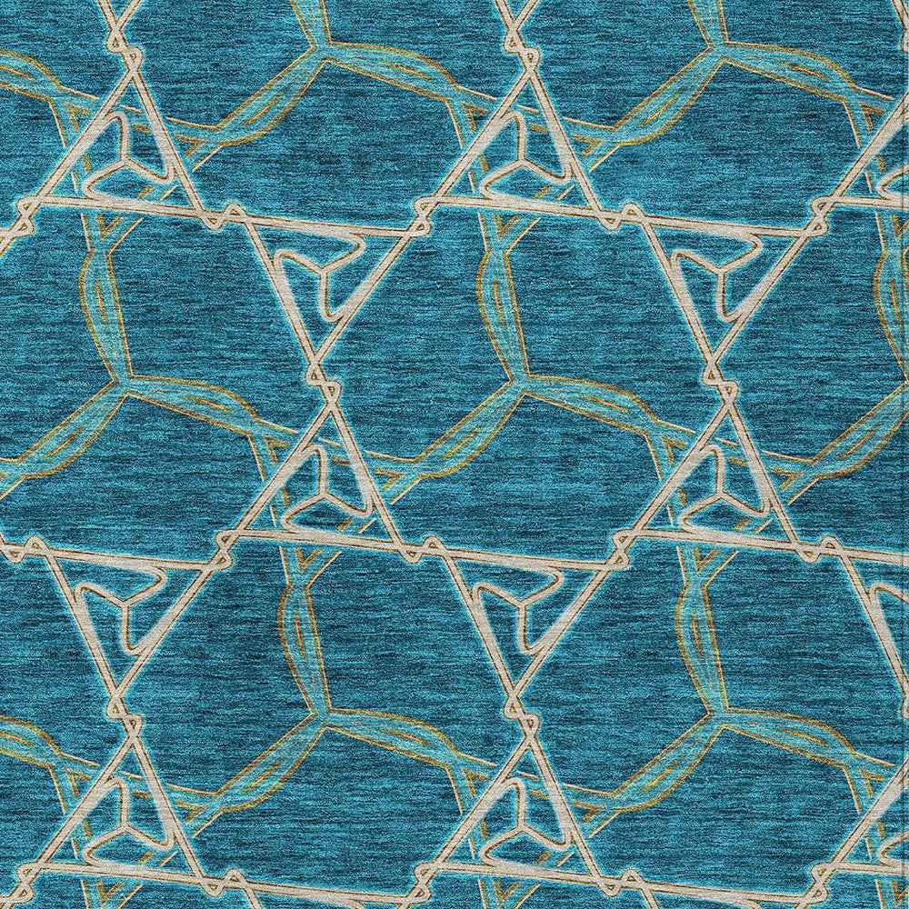 3' X 5' Teal Blue And Beige Geometric Washable Indoor Outdoor Area Rug