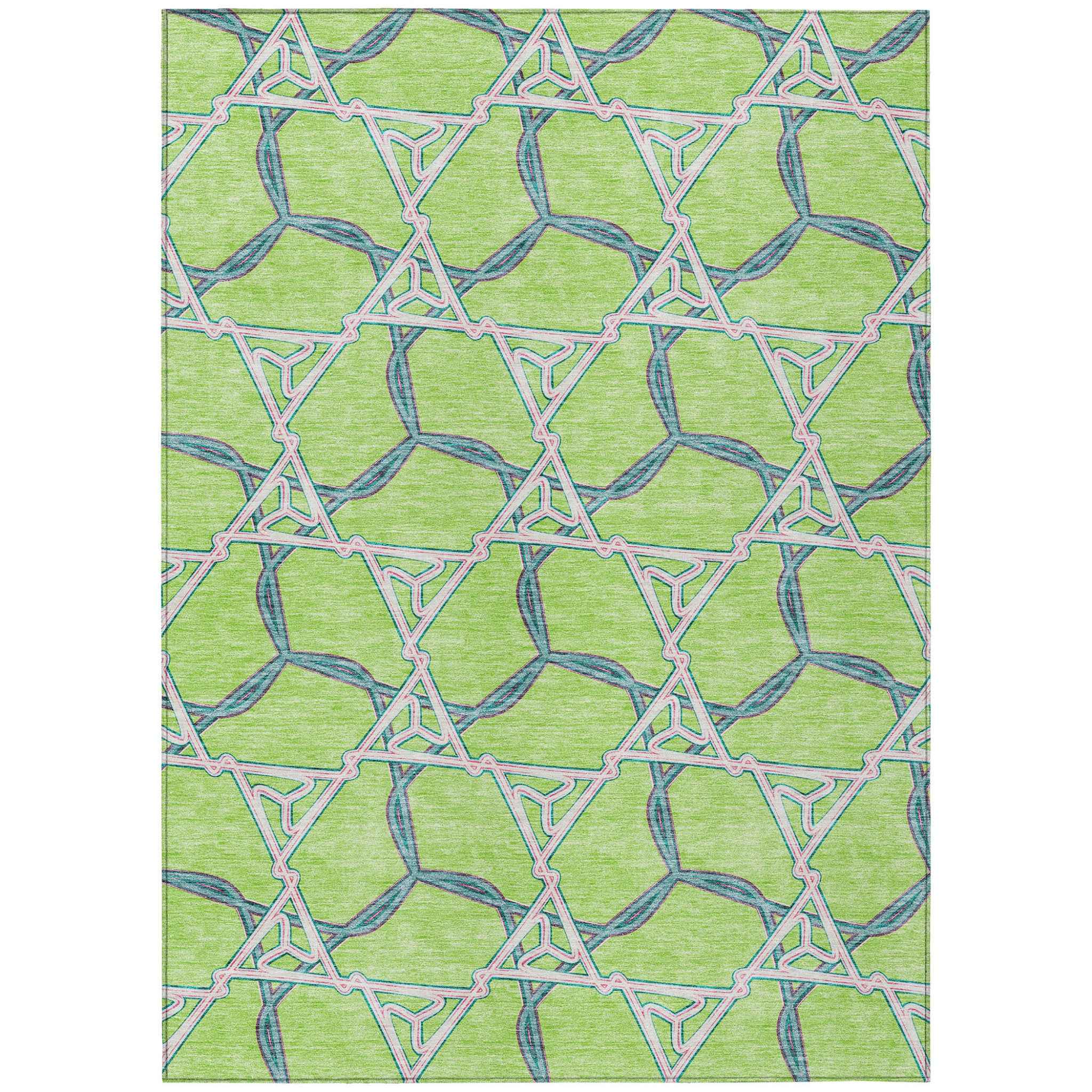 3' X 5' Lime Green And Blue Geometric Washable Indoor Outdoor Area Rug