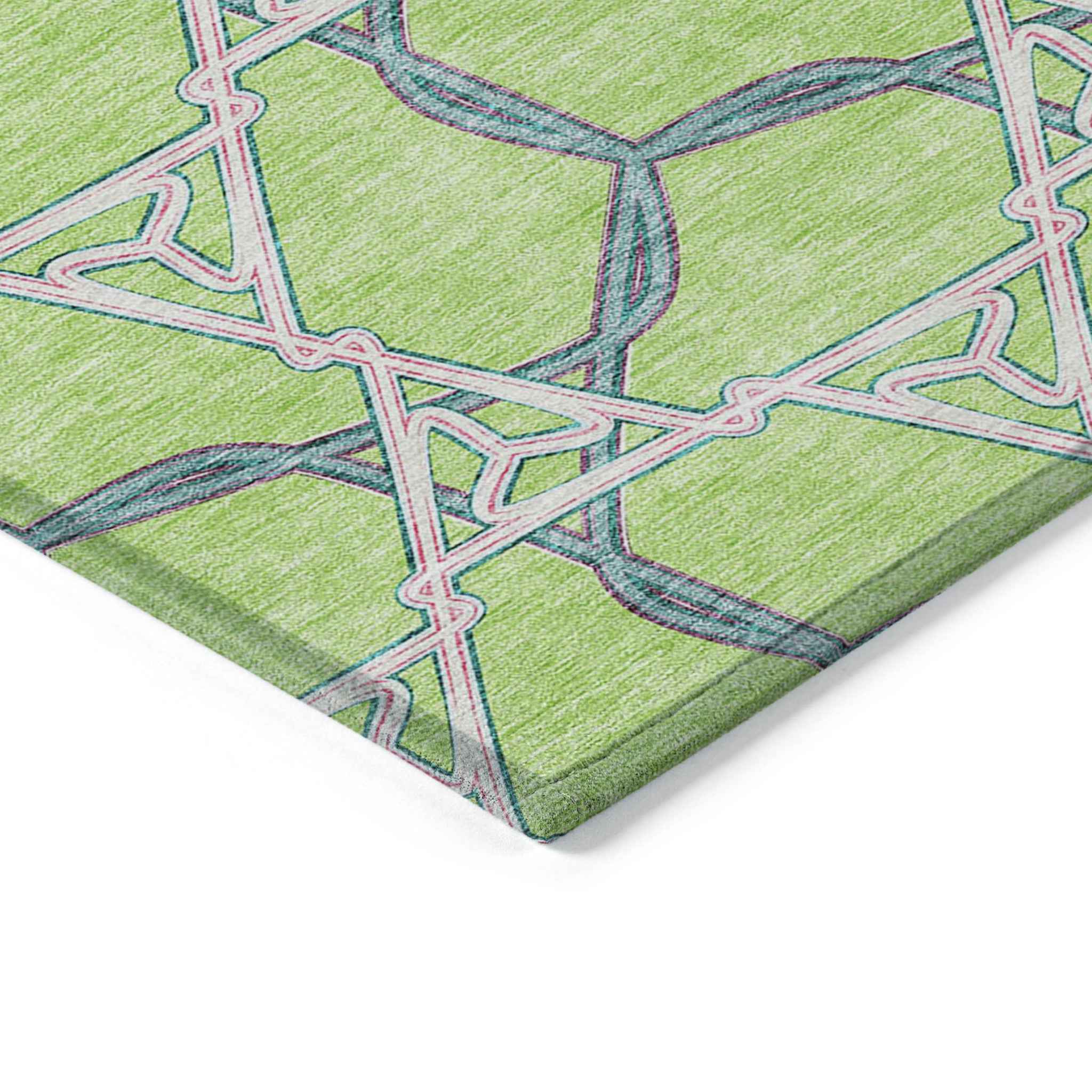 3' X 5' Lime Green And Blue Geometric Washable Indoor Outdoor Area Rug