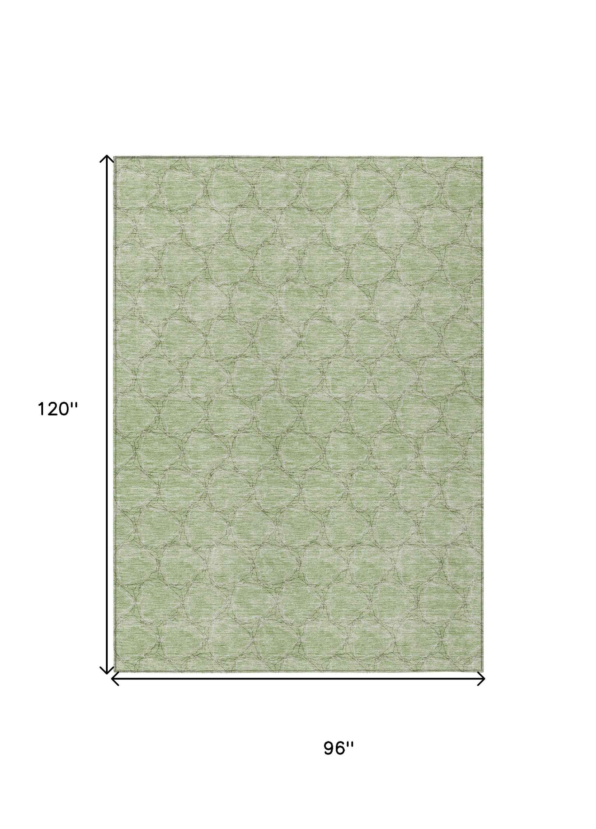8' X 10' Sage And Ivory Geometric Washable Indoor Outdoor Area Rug
