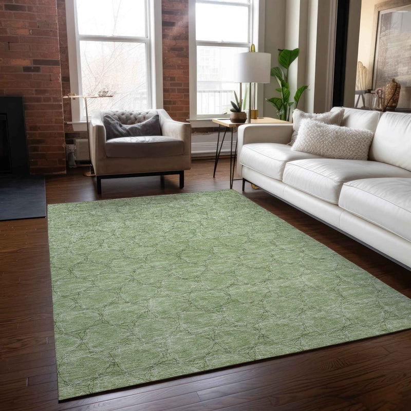 10' X 14' Sage And Ivory Geometric Washable Indoor Outdoor Area Rug