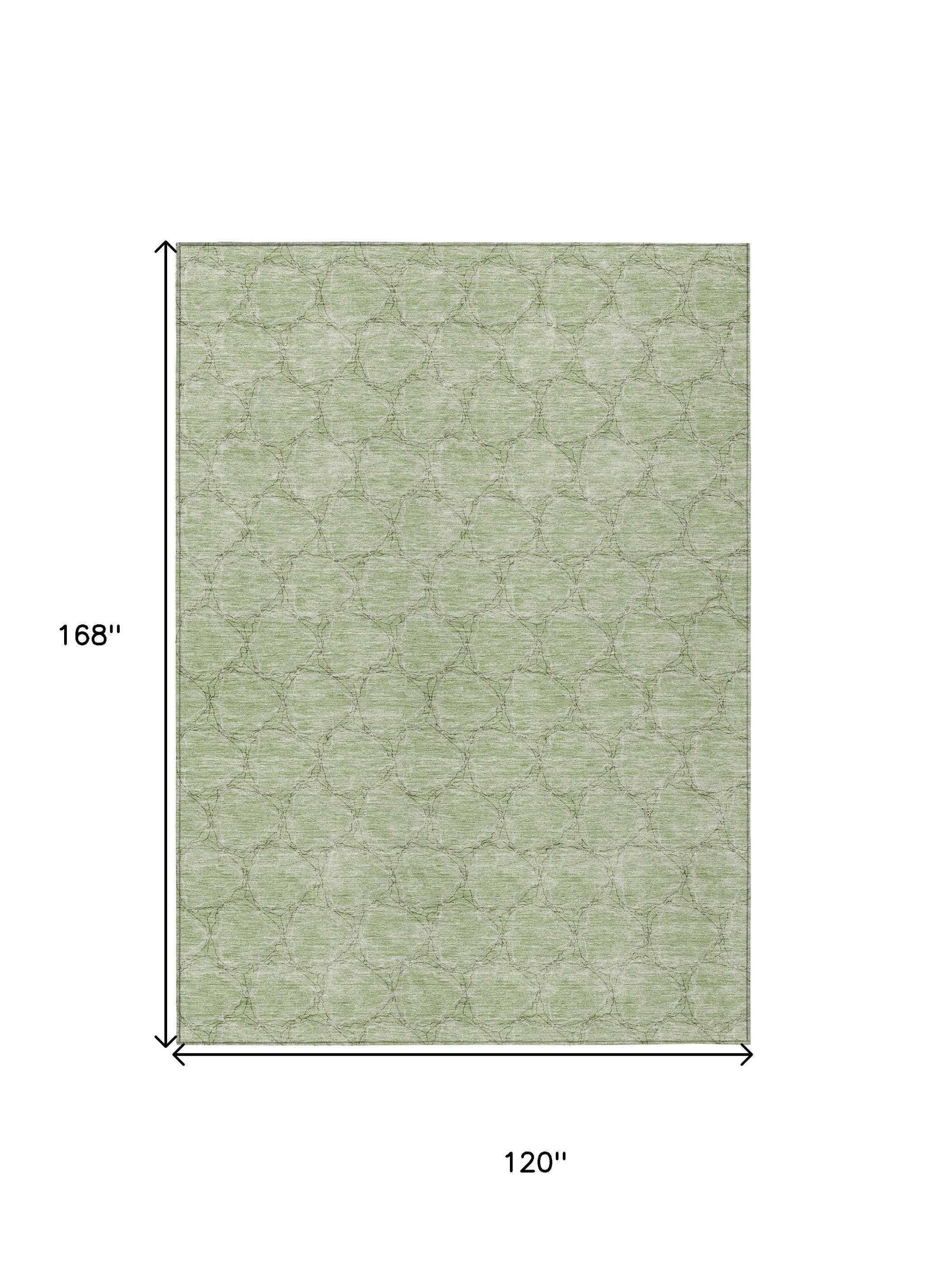 10' X 14' Sage And Ivory Geometric Washable Indoor Outdoor Area Rug