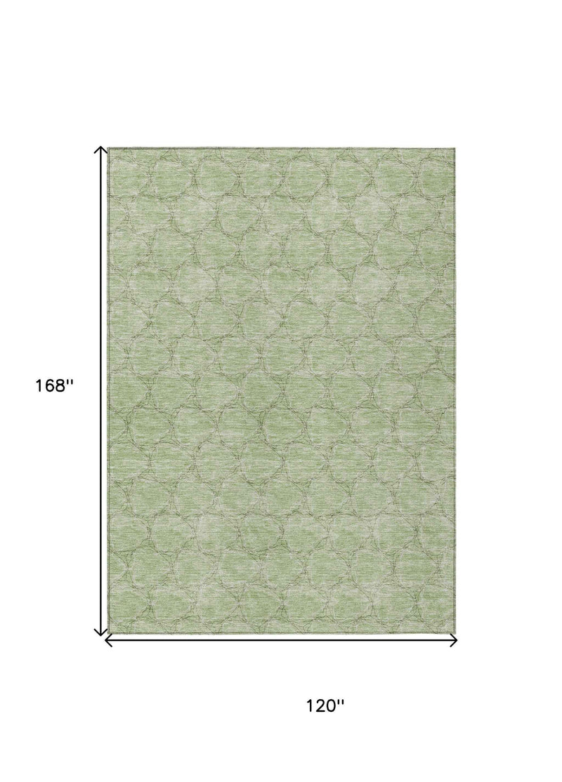 10' X 14' Sage And Ivory Geometric Washable Indoor Outdoor Area Rug
