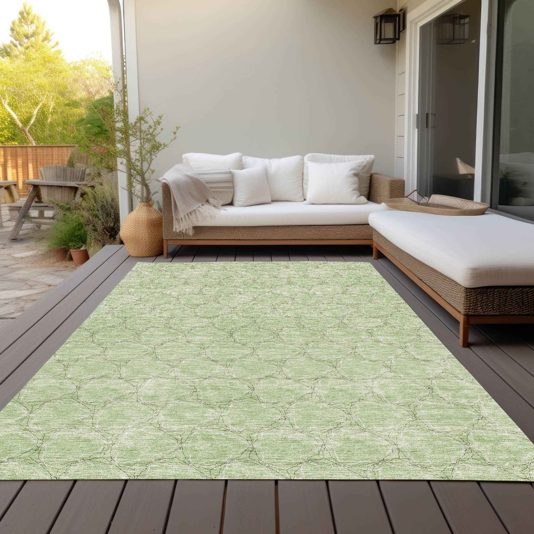 10' X 14' Sage And Ivory Geometric Washable Indoor Outdoor Area Rug