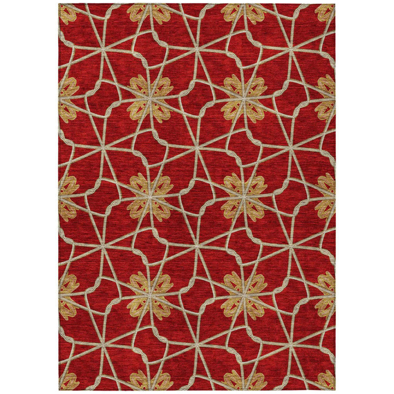 5' X 8' Orange And Gold Geometric Washable Indoor Outdoor Area Rug