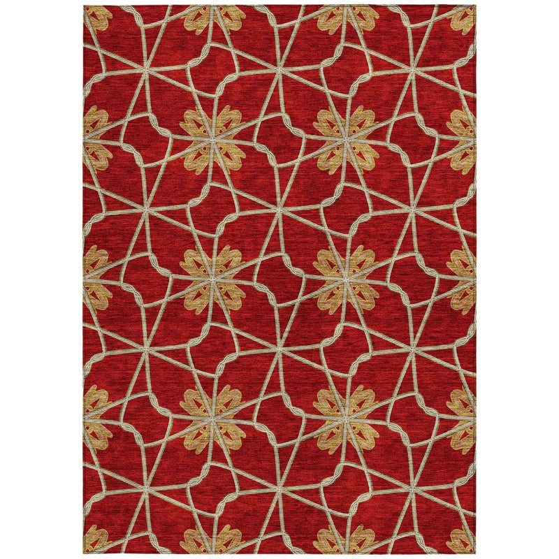 5' X 8' Orange And Gold Geometric Washable Indoor Outdoor Area Rug