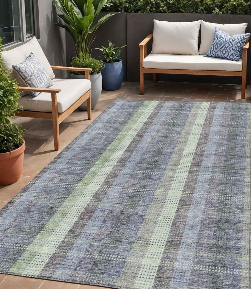 5' X 8' Pewter Gray And Mint Green Plaid Washable Indoor Outdoor Area Rug