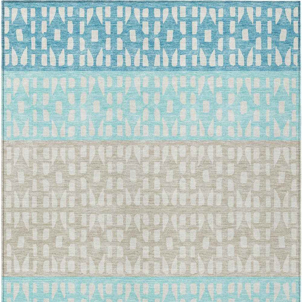 10' X 14' Teal Blue Aqua And Ivory Geometric Washable Indoor Outdoor Area Rug