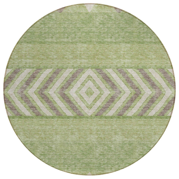 8' Green Taupe And Ivory Round Southwestern Washable Indoor Outdoor Area Rug
