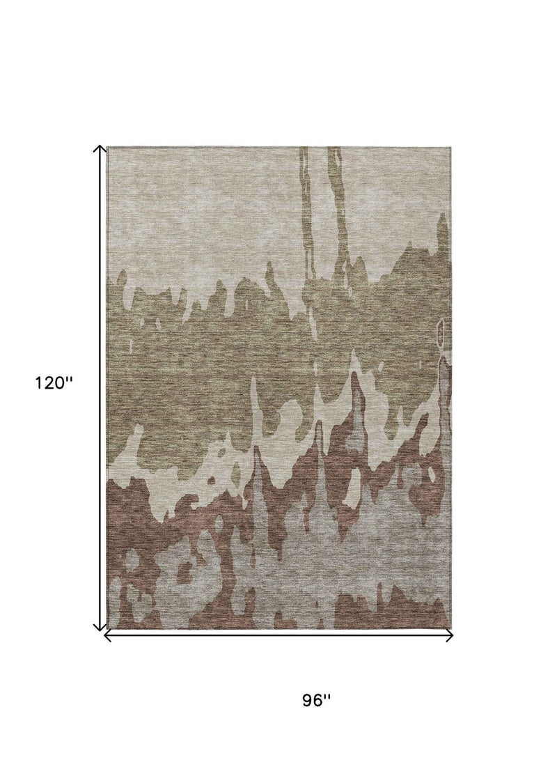8' X 10' Beige And Taupe Abstract Washable Indoor Outdoor Area Rug