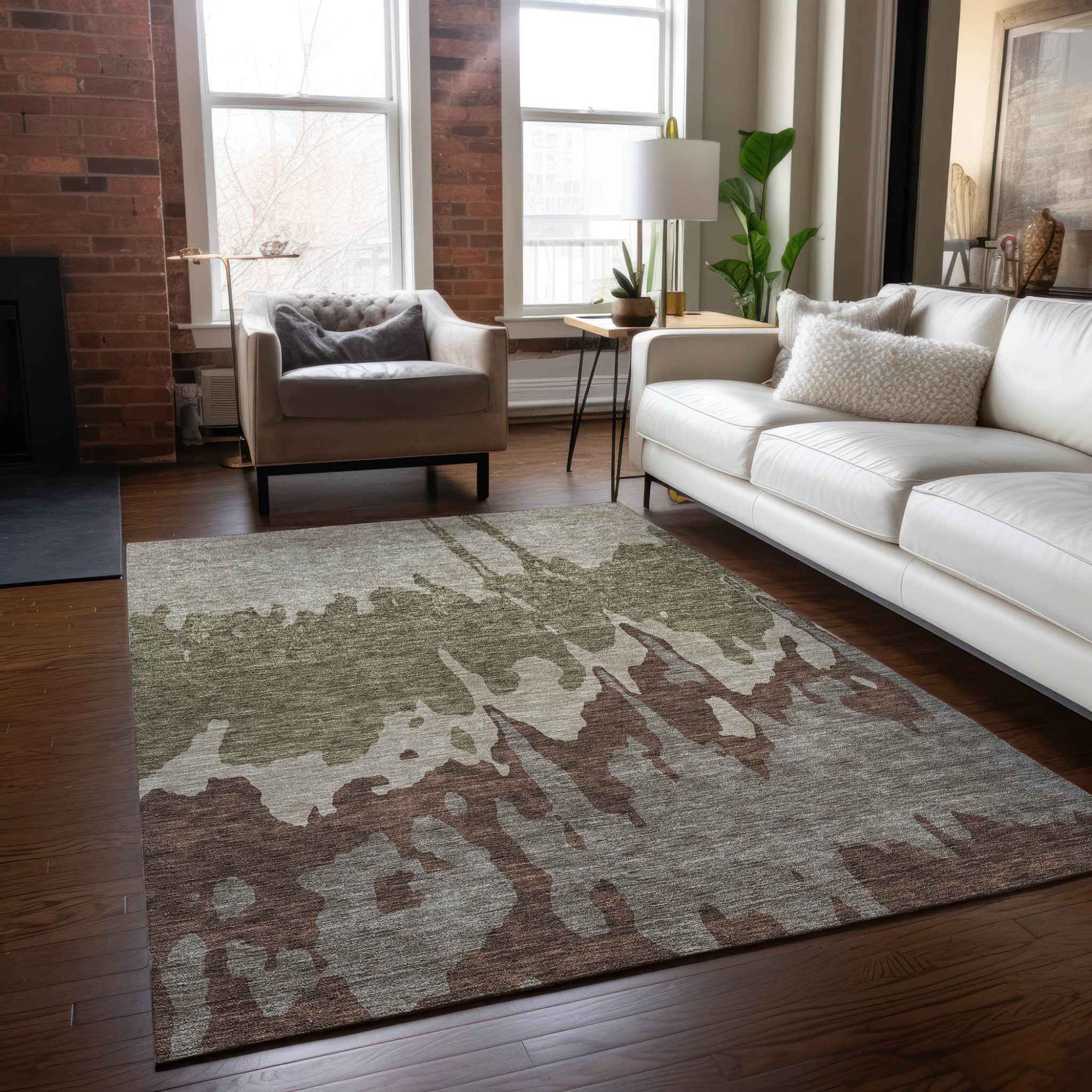 8' X 10' Beige And Taupe Abstract Washable Indoor Outdoor Area Rug