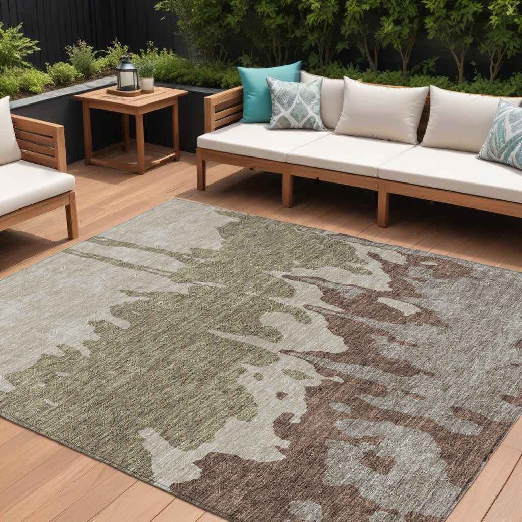 8' X 10' Beige And Taupe Abstract Washable Indoor Outdoor Area Rug