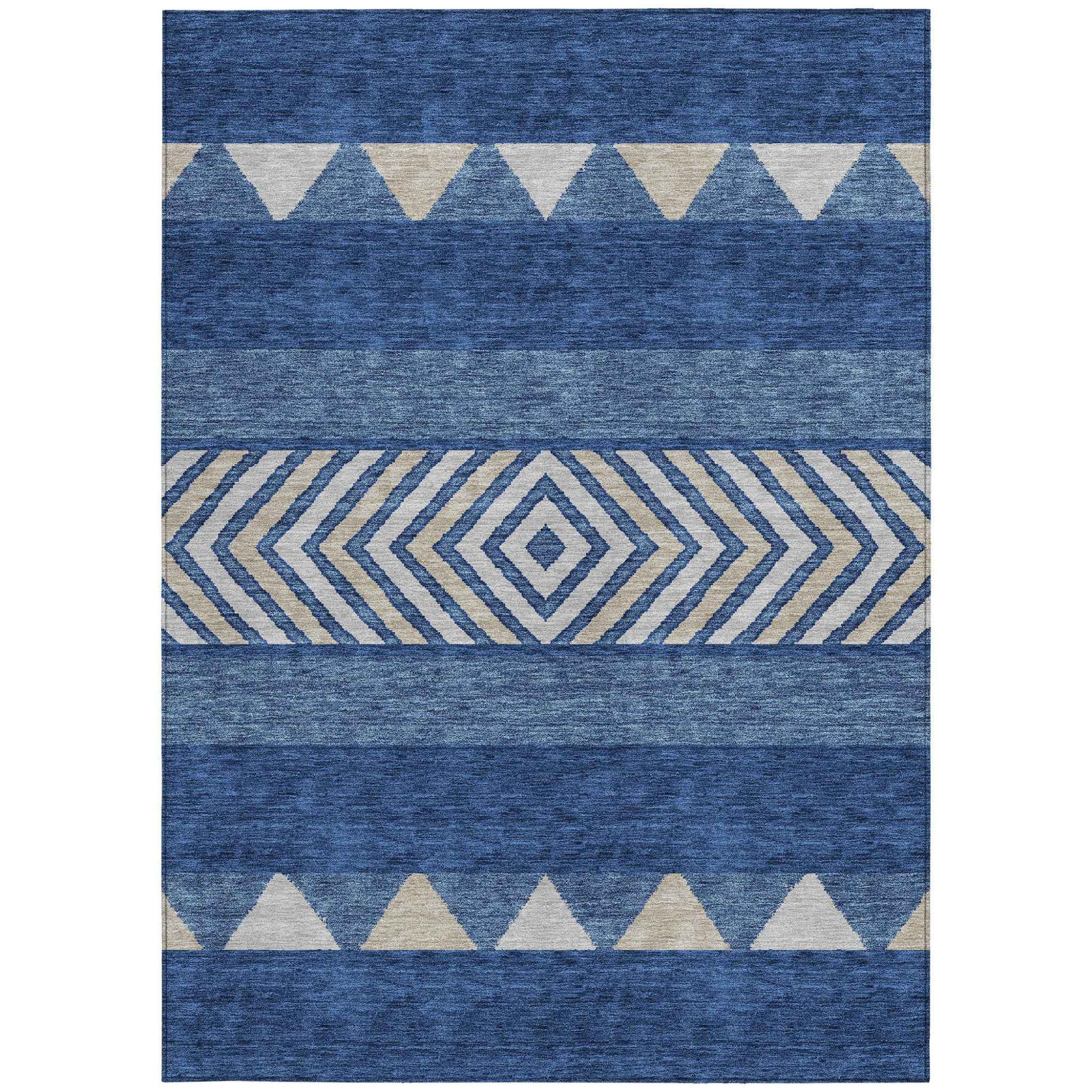 3' X 5' Navy Blue Ivory And Beige Southwestern Washable Indoor Outdoor Area Rug