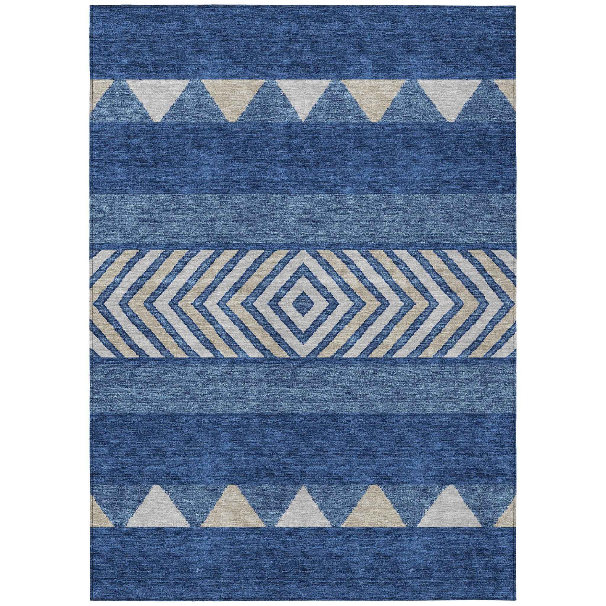 3' X 5' Navy Blue Ivory And Beige Southwestern Washable Indoor Outdoor Area Rug