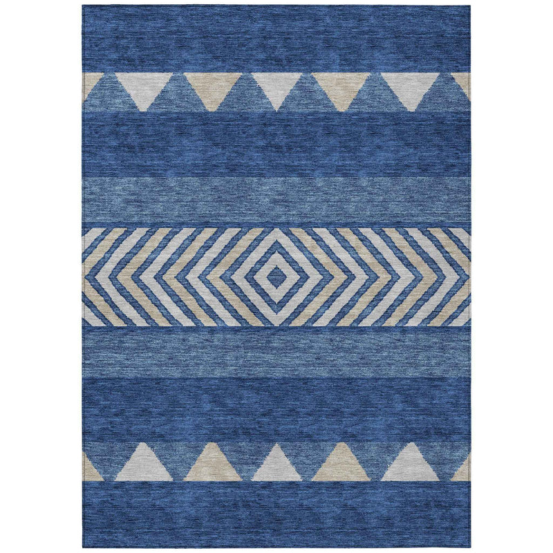 3' X 5' Navy Blue Ivory And Beige Southwestern Washable Indoor Outdoor Area Rug