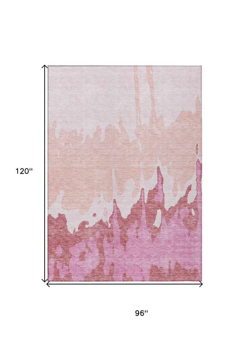 8' X 10' Blush And Pink Abstract Washable Indoor Outdoor Area Rug