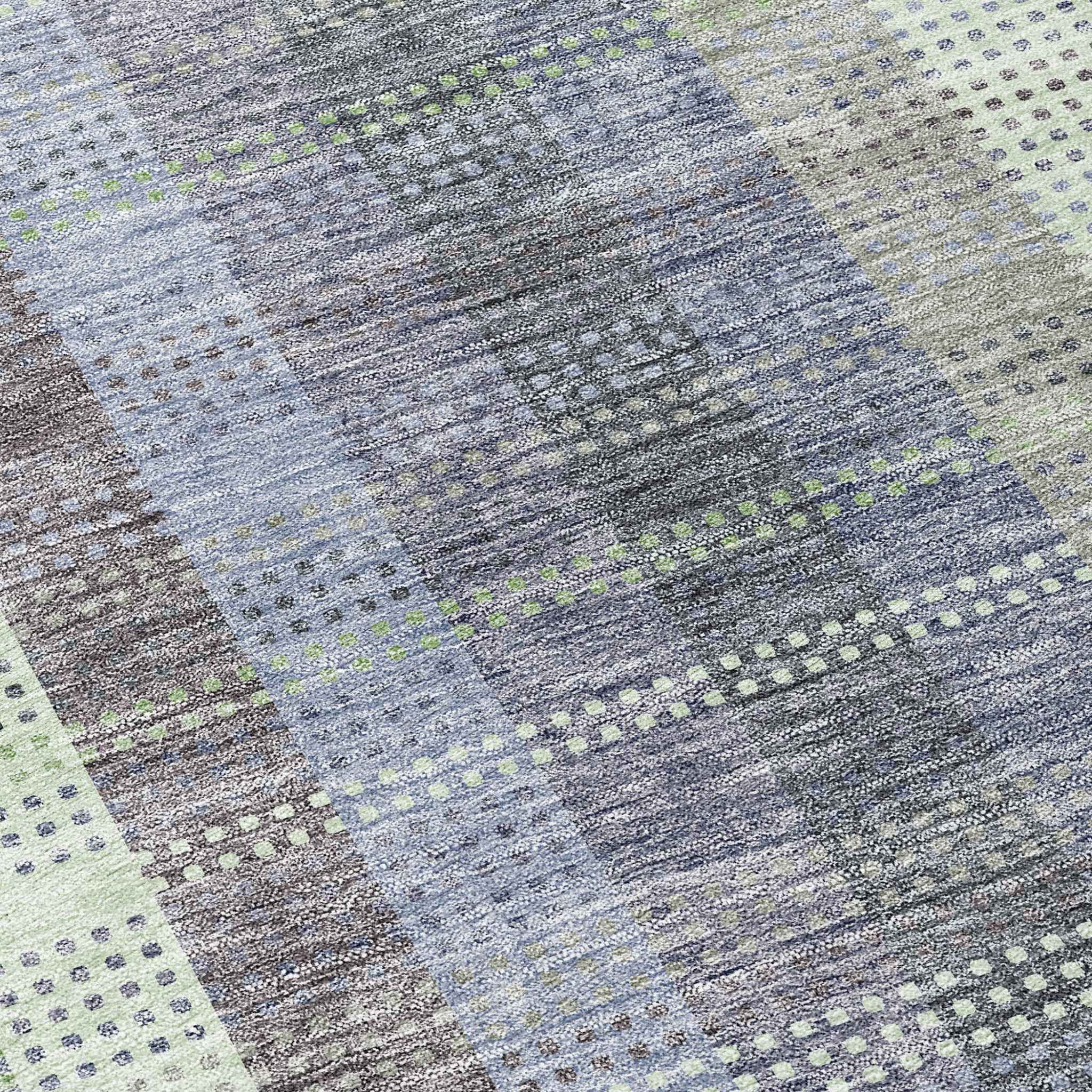 8' Pewter Gray And Mint Green Round Plaid Washable Indoor Outdoor Area Rug