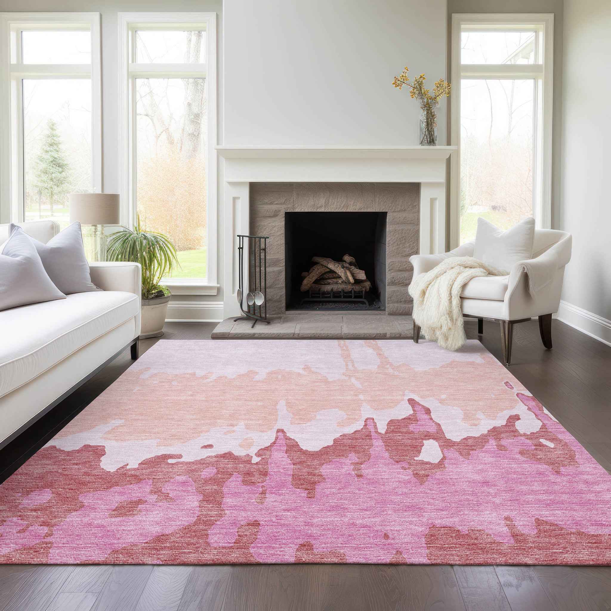 8' X 10' Blush And Pink Abstract Washable Indoor Outdoor Area Rug