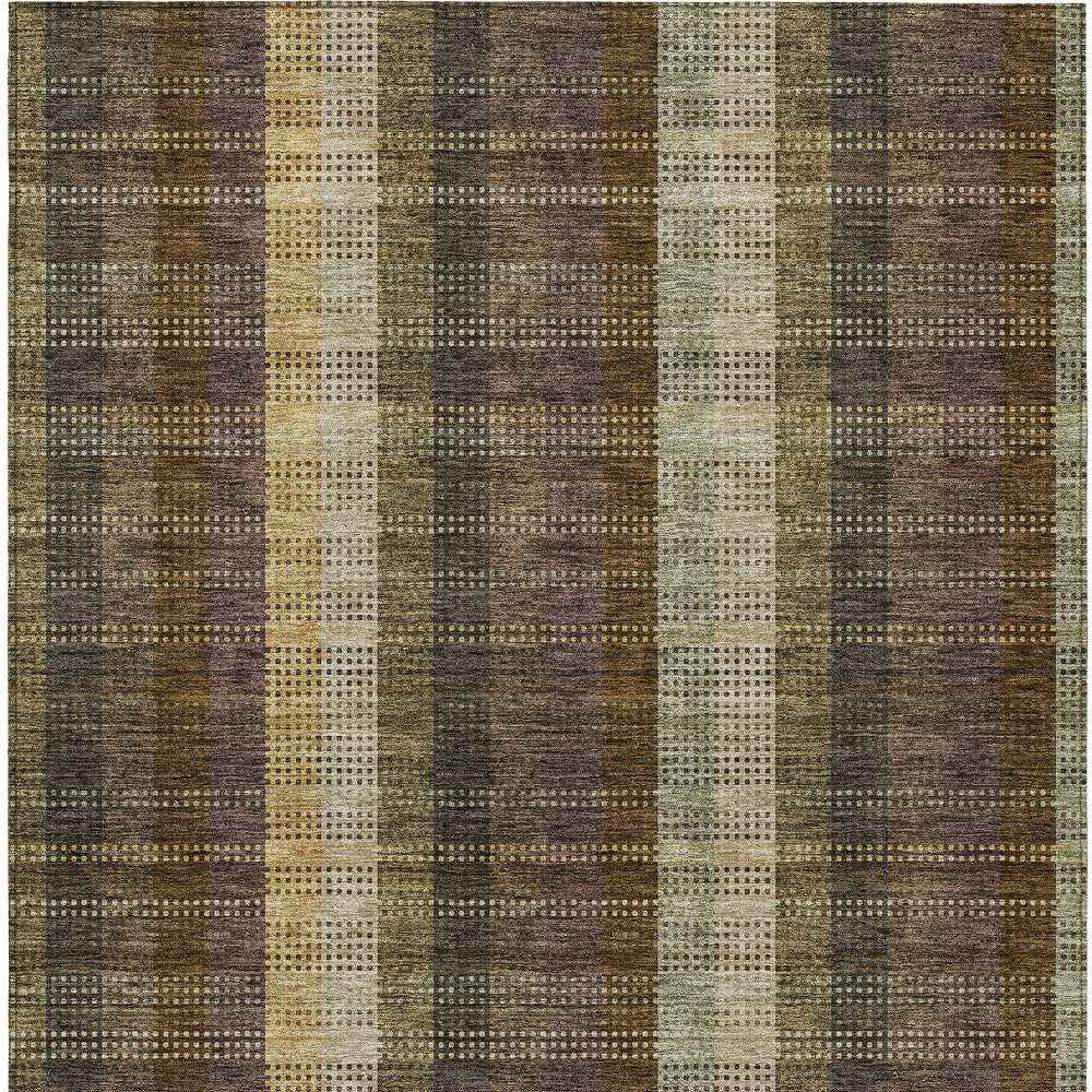 8' X 10' Brown Taupe And Plum Plaid Washable Indoor Outdoor Area Rug