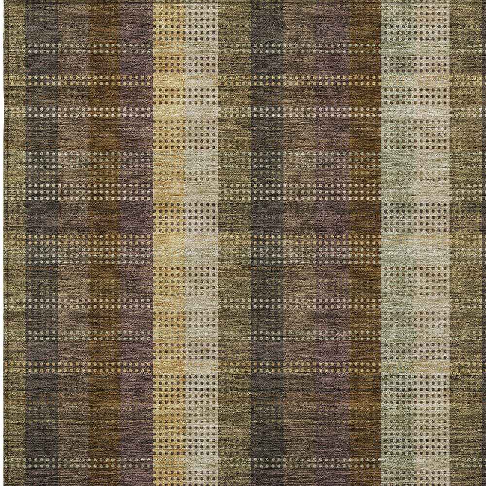 8' X 10' Brown Taupe And Plum Plaid Washable Indoor Outdoor Area Rug