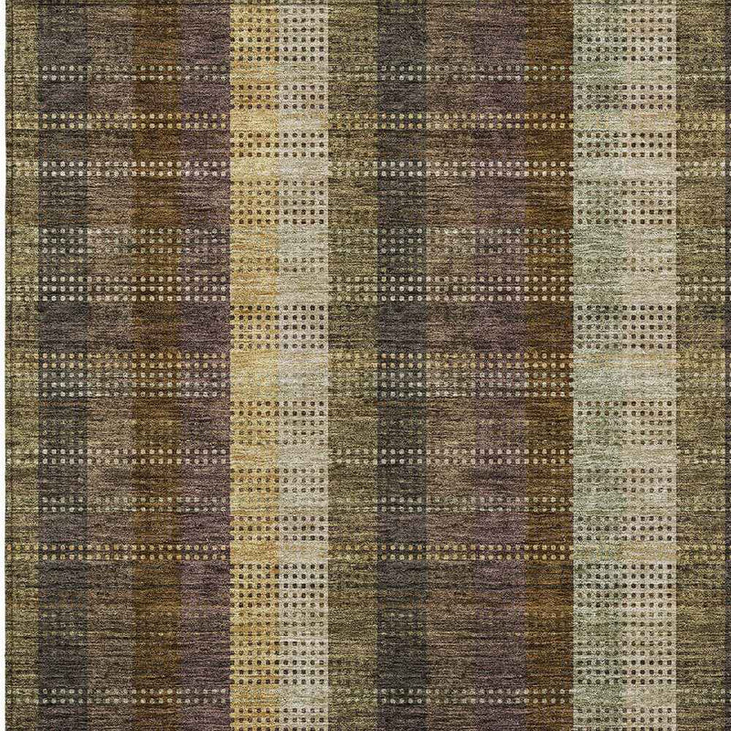 8' X 10' Brown Taupe And Plum Plaid Washable Indoor Outdoor Area Rug