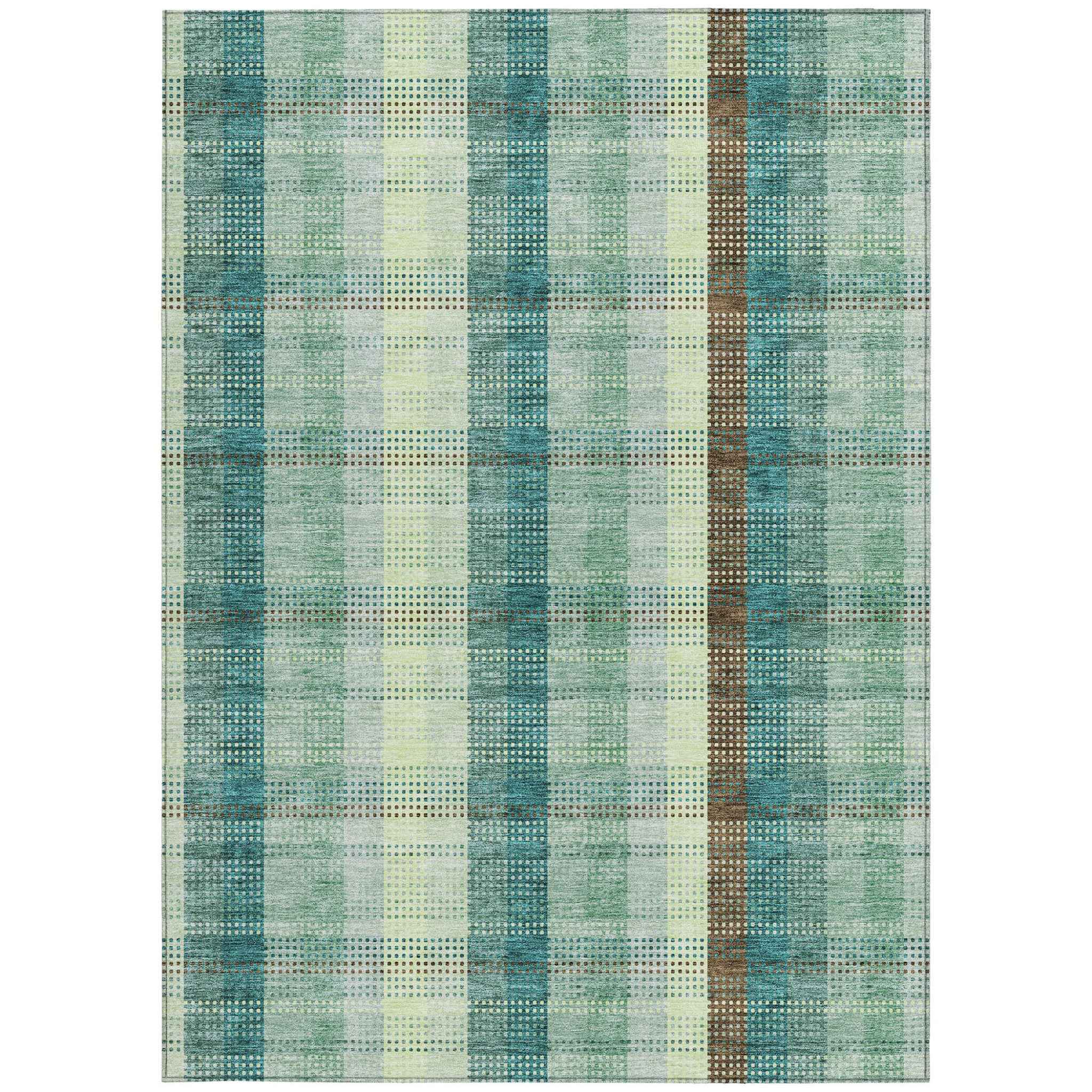 5' X 8' Sage Mint Green And Teal Blue Plaid Washable Indoor Outdoor Area Rug