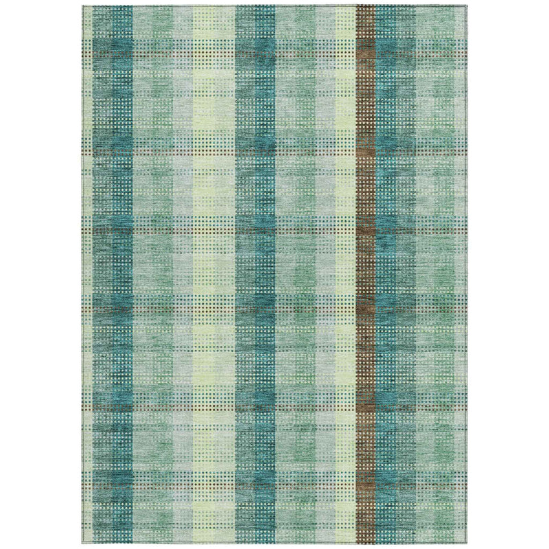 5' X 8' Sage Mint Green And Teal Blue Plaid Washable Indoor Outdoor Area Rug