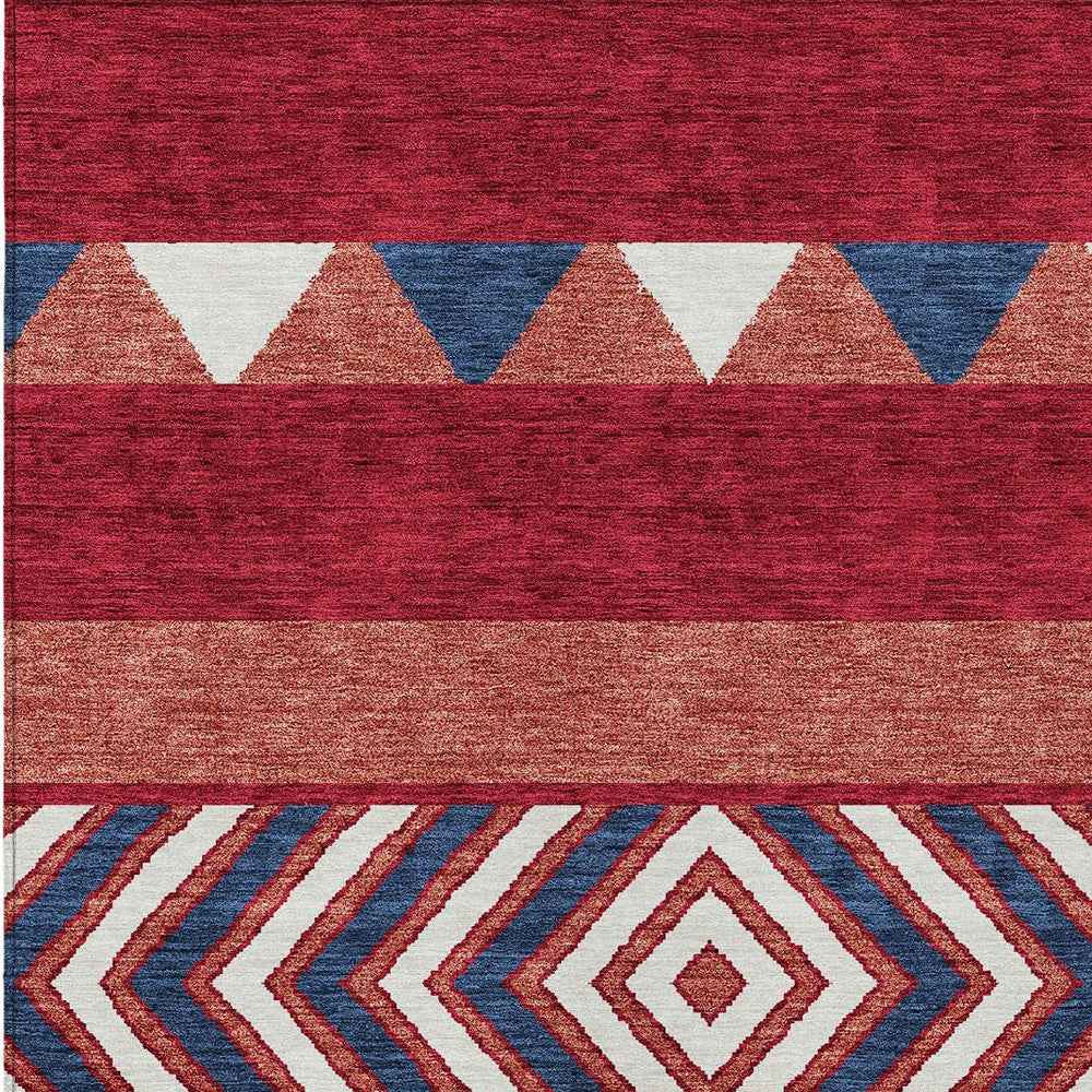 10' X 14' Red White And Navy Blue Southwestern Washable Indoor Outdoor Area Rug