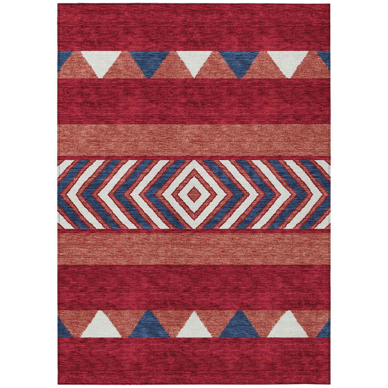 10' X 14' Red White And Navy Blue Southwestern Washable Indoor Outdoor Area Rug