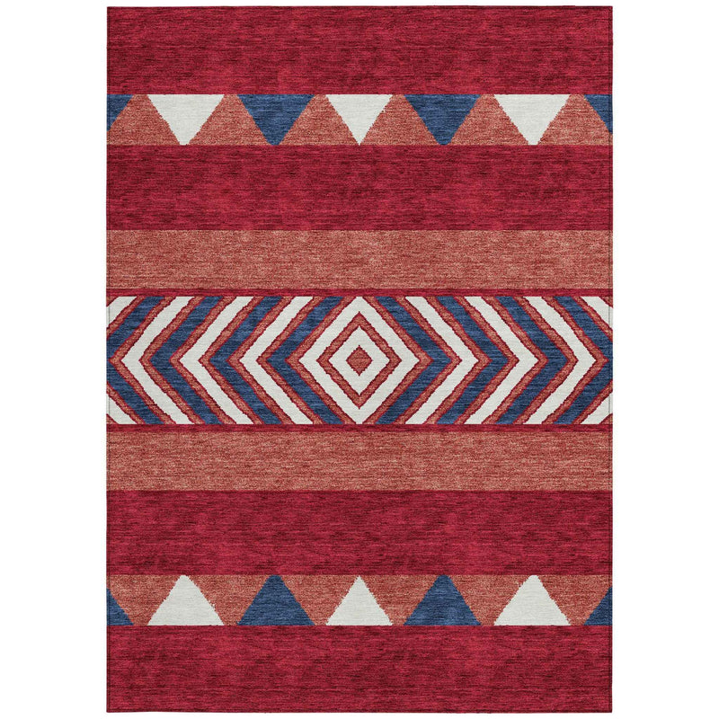 10' X 14' Red White And Navy Blue Southwestern Washable Indoor Outdoor Area Rug