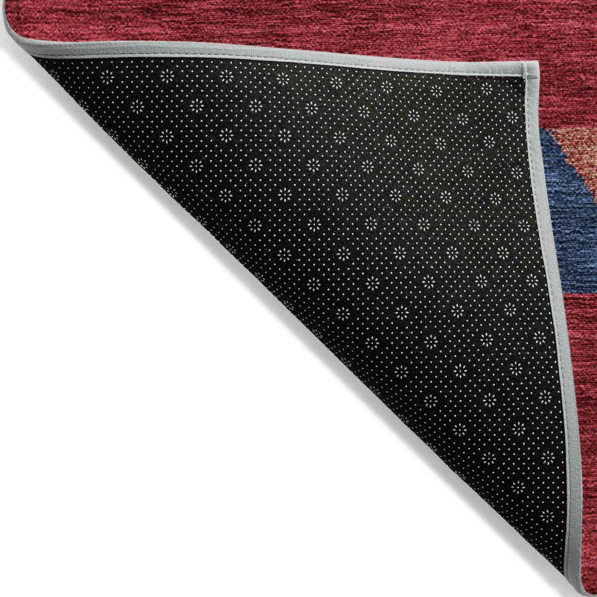 10' X 14' Red White And Navy Blue Southwestern Washable Indoor Outdoor Area Rug