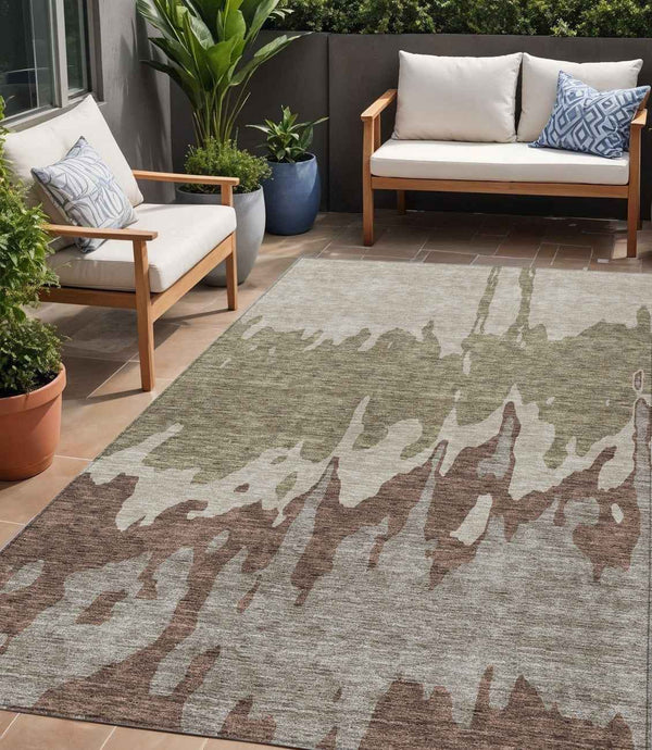 5' X 8' Beige And Taupe Abstract Washable Indoor Outdoor Area Rug