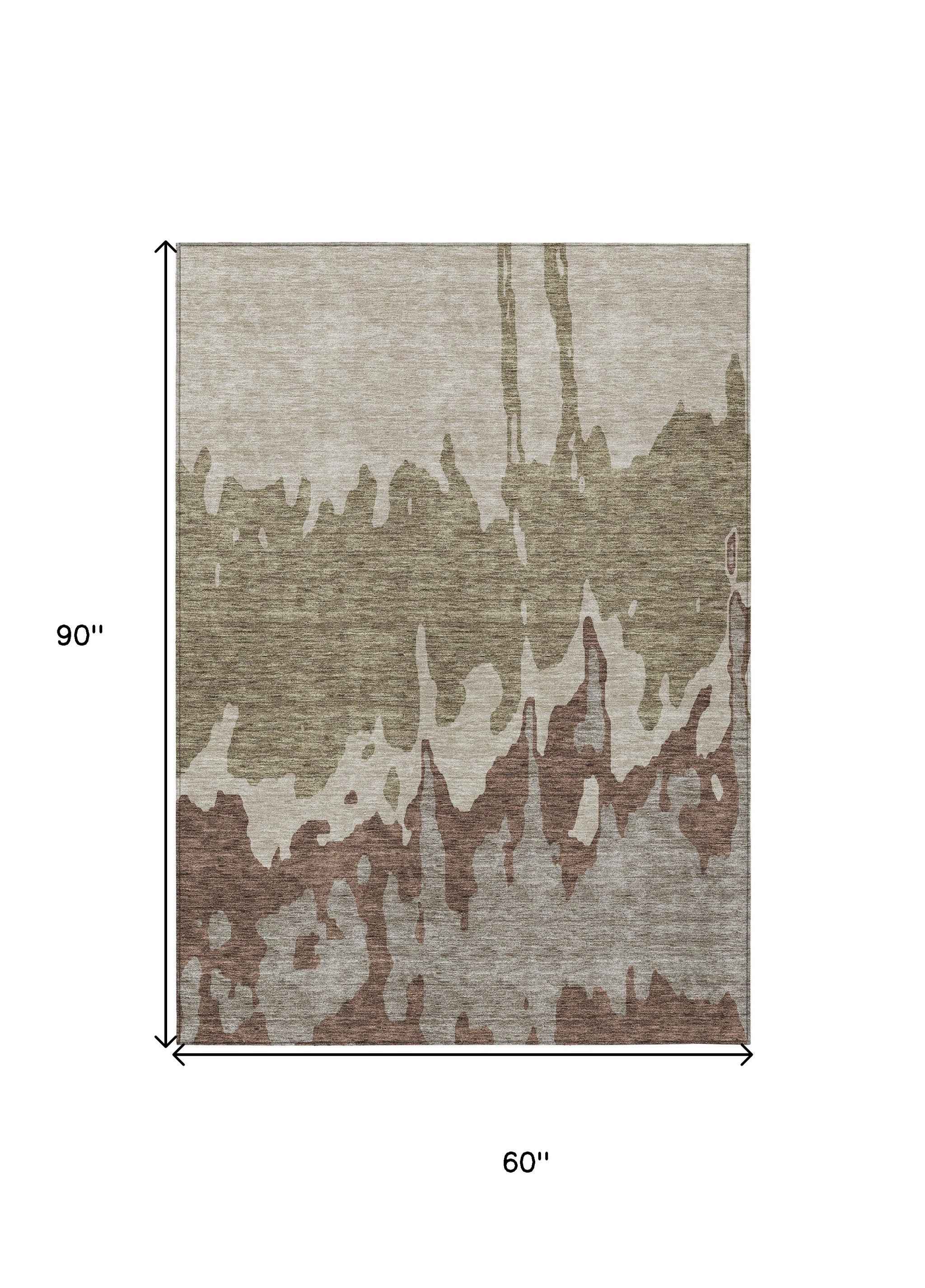 5' X 8' Beige And Taupe Abstract Washable Indoor Outdoor Area Rug