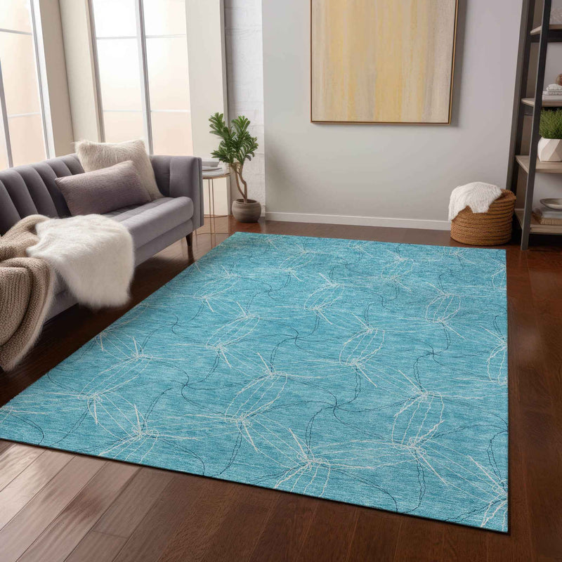 8' X 10' Aqua And Ivory Geometric Washable Indoor Outdoor Area Rug