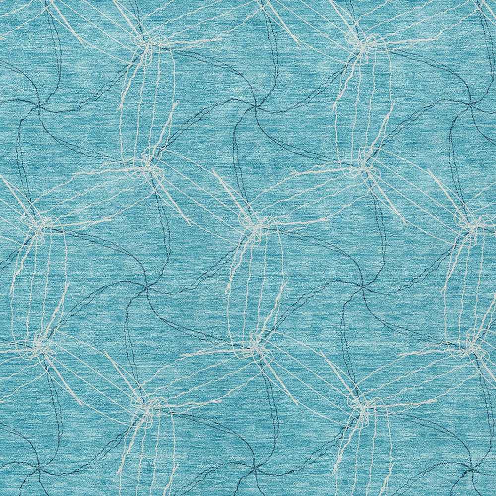 8' X 10' Aqua And Ivory Geometric Washable Indoor Outdoor Area Rug