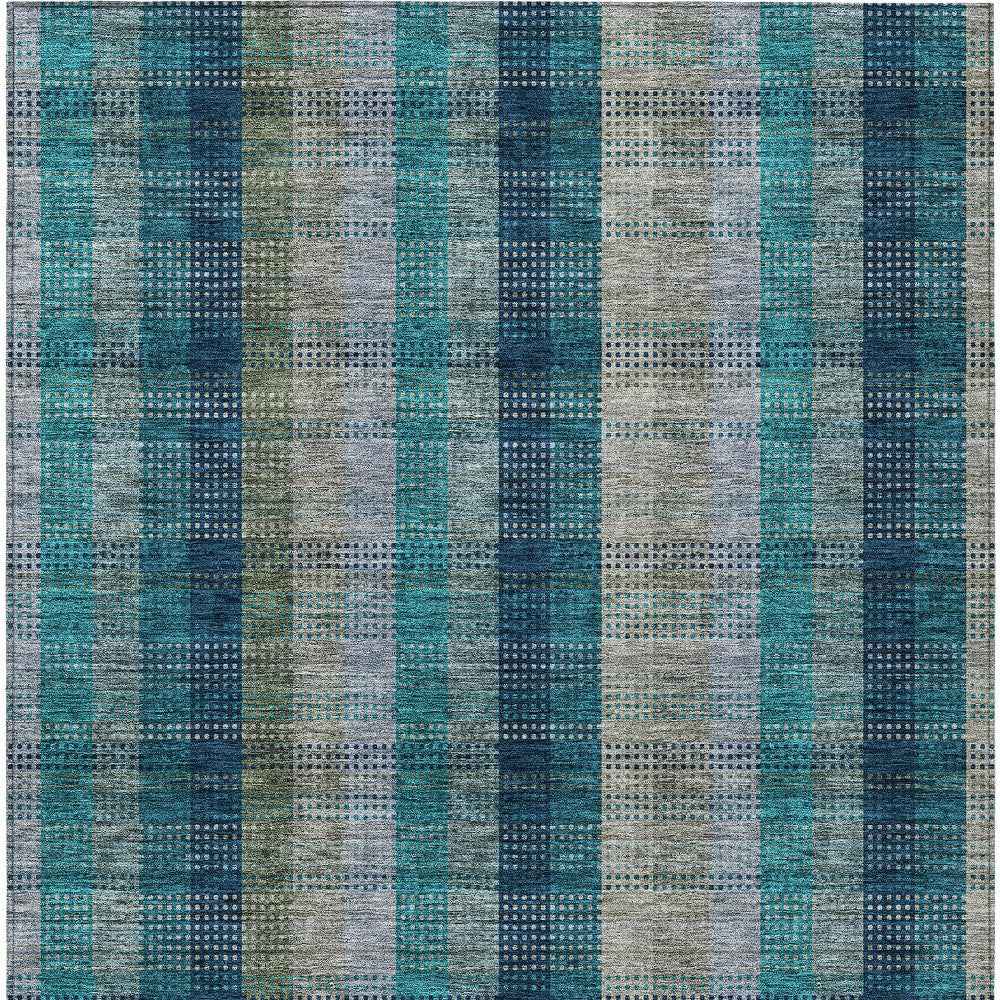 3' X 5' Teal Blue Navy Blue And Olive Green Plaid Washable Indoor Outdoor Area Rug