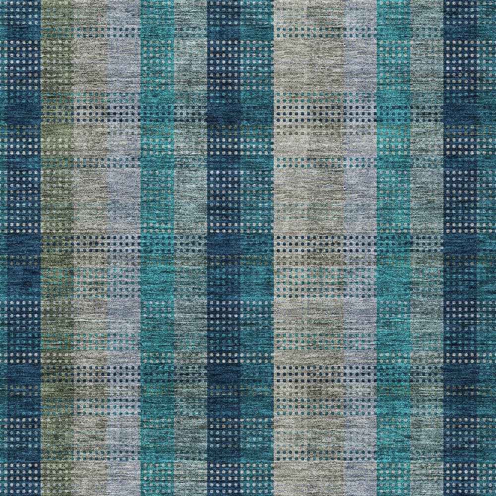 3' X 5' Teal Blue Navy Blue And Olive Green Plaid Washable Indoor Outdoor Area Rug