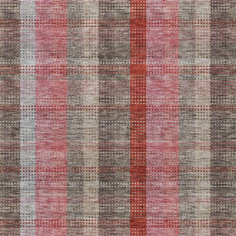 10' X 14' Red Pink And Pewter Plaid Washable Indoor Outdoor Area Rug