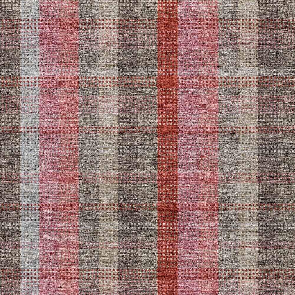 5' X 8' Red Pink And Pewter Plaid Washable Indoor Outdoor Area Rug