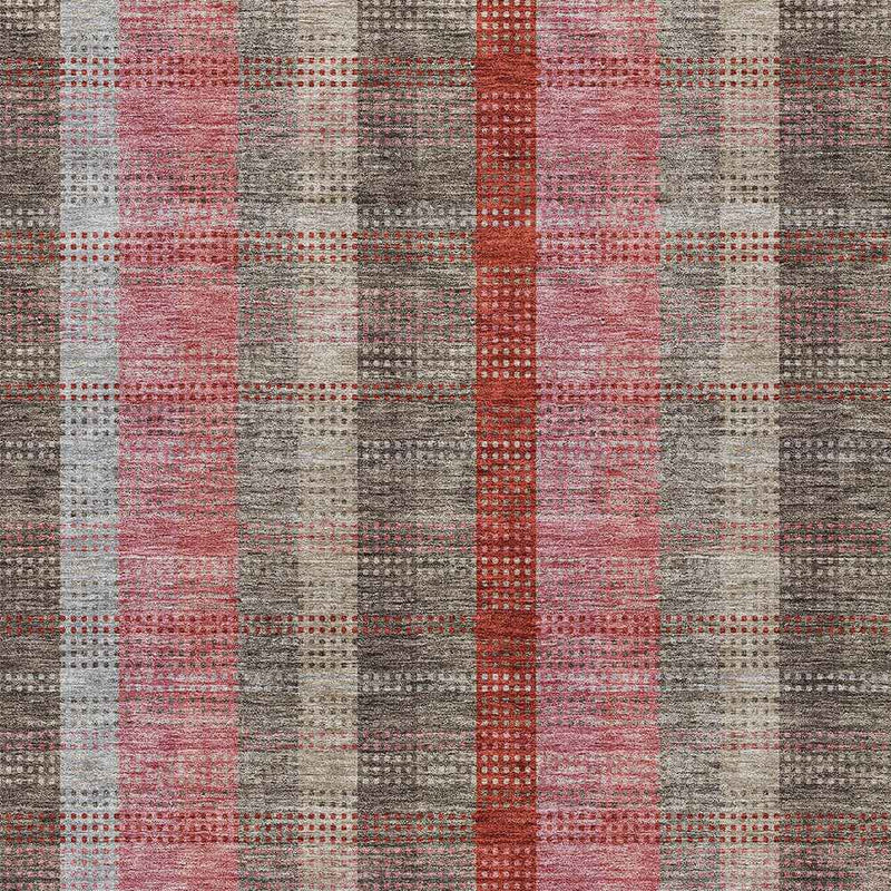 5' X 8' Red Pink And Pewter Plaid Washable Indoor Outdoor Area Rug